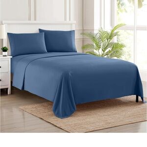 Split King Sheets - Breathable Luxury Sheets with Full Split King Size, Denim